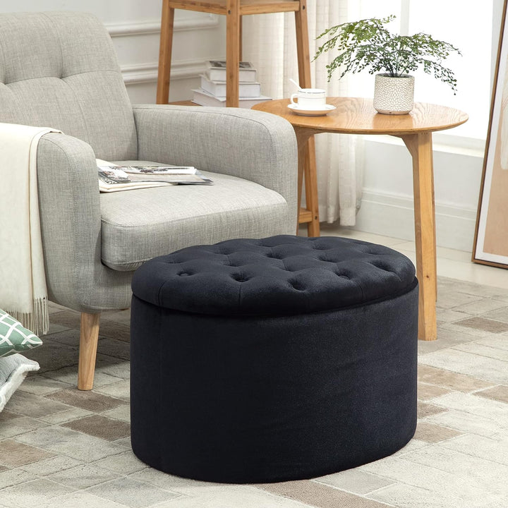 HOMCOM Sitzbank Polsterbank mit Stauraum Truhenbank Ovale Form Flur Schlafzimmer Wohnzimmer samtarti