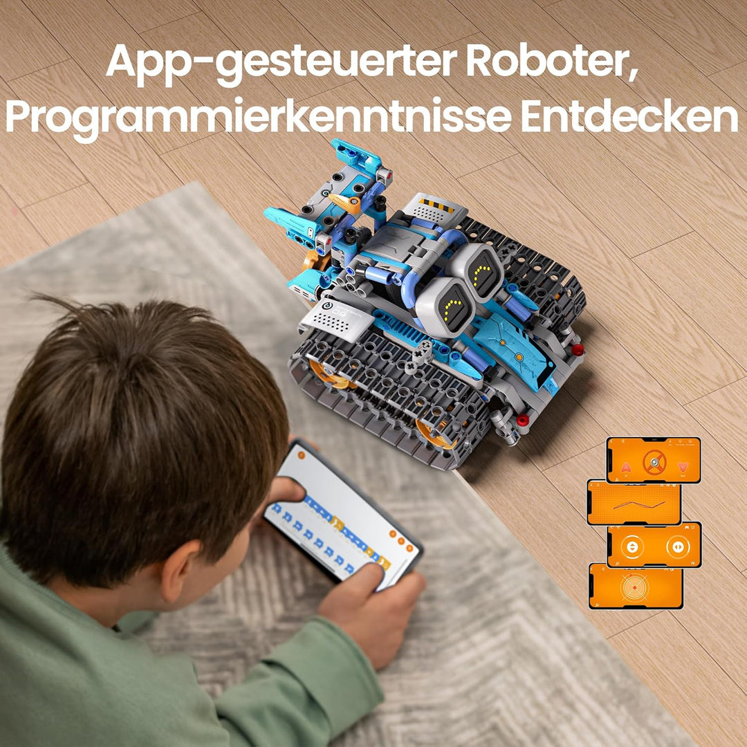 Sillbird 5-in-1-Technik Roboter Kinder für Jungen, Programmierbares Bauspielzeug mit App-Fernsteueru