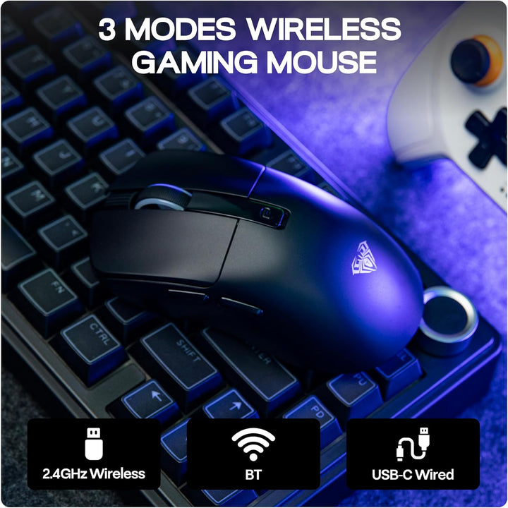 MechLands Aula SC590 PRO Gaming-Maus mit Display, kabellose 2,4-GHz/USB-C/BT Maus mit 500-mAh-Akku,
