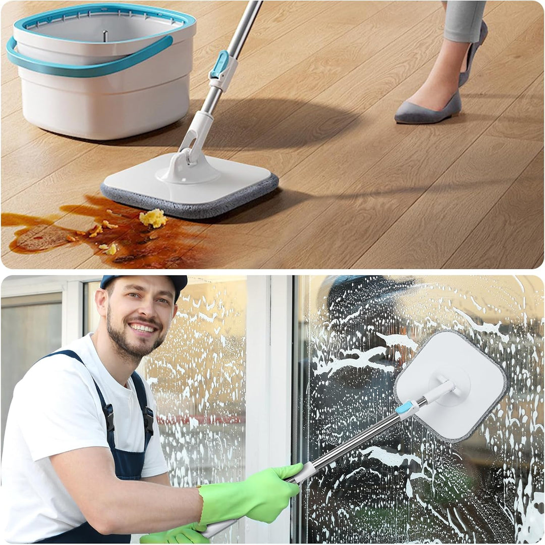 Withosent 130cm Wischmopp Set mit Eimer, 2-in-1 Filtersystem Trennt Schmutz von Frischwasser, Putzei