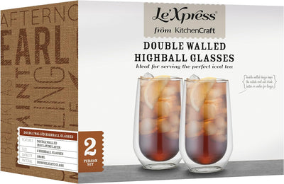 LE XPRESS Highball-Gläser doppelwandig 330ml aus Kunststoff in transparent 2-teilig, 12 x 17 x 22 cm