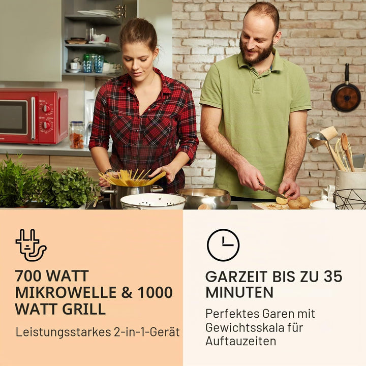 Klarstein Caroline Mikrowelle - Mikrowellen-Grill-Kombigerät, 2-in-1 Mikrowelle Grillfunktion, 20 Li