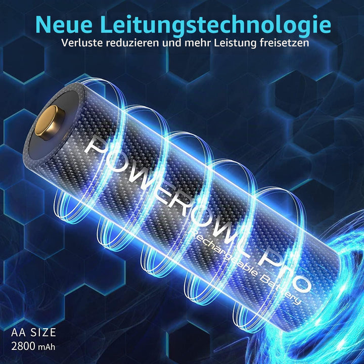 AA Akku PRO, POWEROWL 1,2v NiMH hohe Kapazität 2800 mAh Gute Qualität Wiederaufladbare Batterien AA