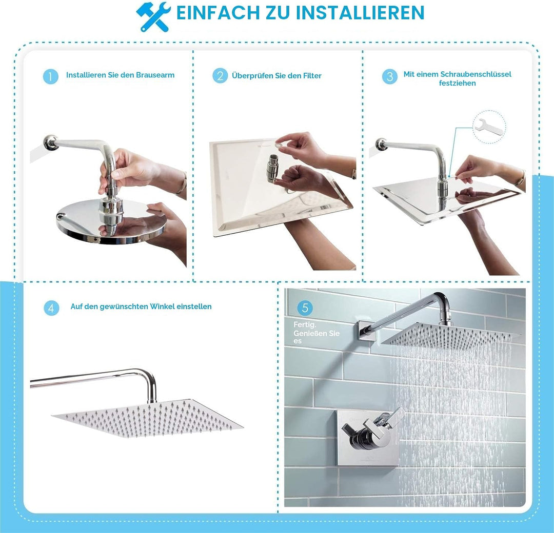 40.5cm Grosser Regenbrause - Voolan Quadrat Hochdruck Duschkopf aus Edelstahl 304 - komfortables Dus