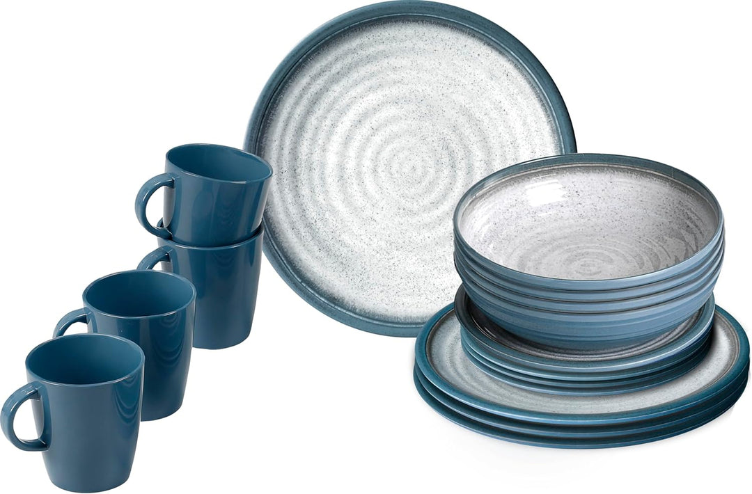 BRUNNER 0830155N.C5T Geschirrset, Blau, Grau, Set of 16 Einheitsgrösse Geschirr Single, Einheitsgr&#
