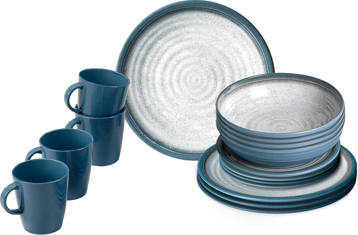 BRUNNER 0830155N.C5T Geschirrset, Blau, Grau, Set of 16 Einheitsgrösse Geschirr Single, Einheitsgr&#
