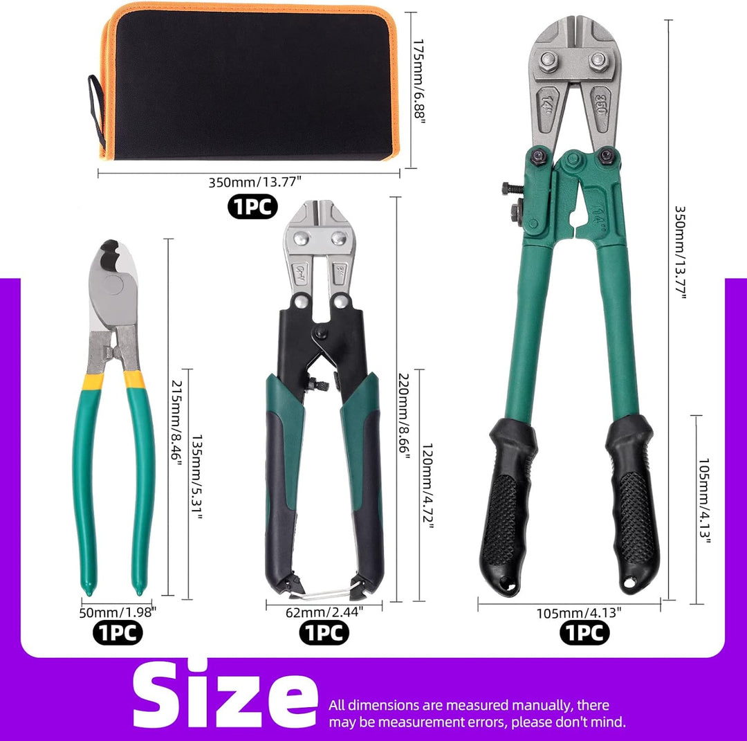 Swpeet Mini Bolt Cutter, 3Pcs Bolzenschneider und Kabelschneider Zangen Set, 8 Zoll Bolzenschneider