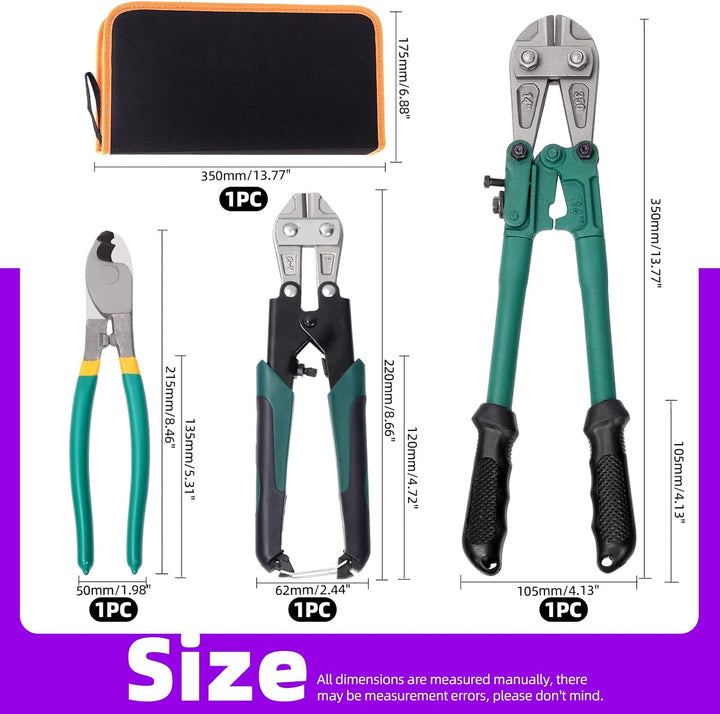 Swpeet Mini Bolt Cutter, 3Pcs Bolzenschneider und Kabelschneider Zangen Set, 8 Zoll Bolzenschneider