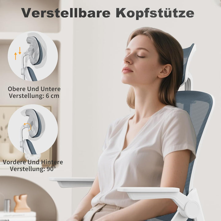 naspaluro Ergonomischer Bürostuhl, Schreibtischstuhl mit 90° Klappbaren Armlehnen, Einzigartige Lend