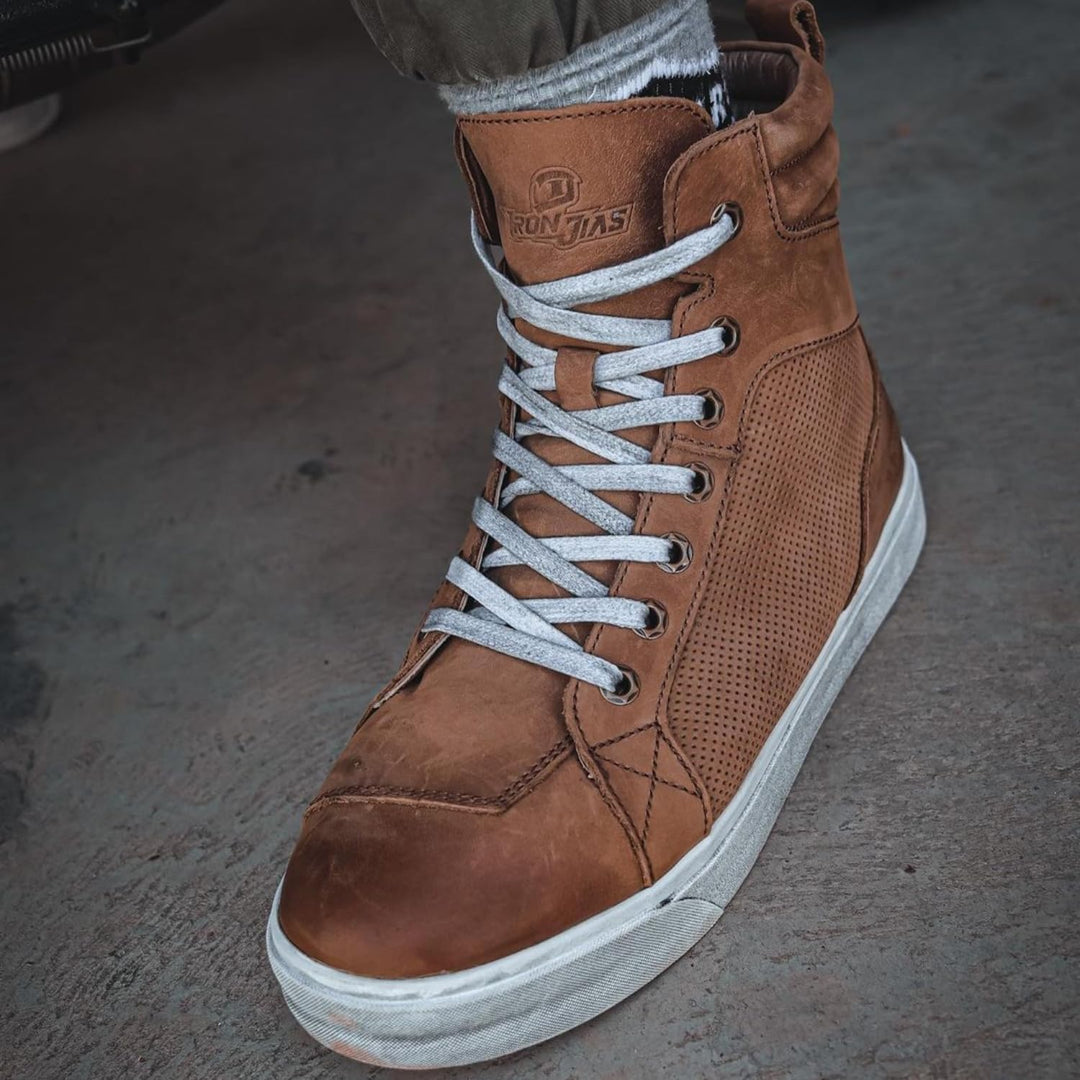 BORLENI Motorradschuhe Herren Leder Retro Motorradstiefel Männer lässige motorrad sneaker reissversc