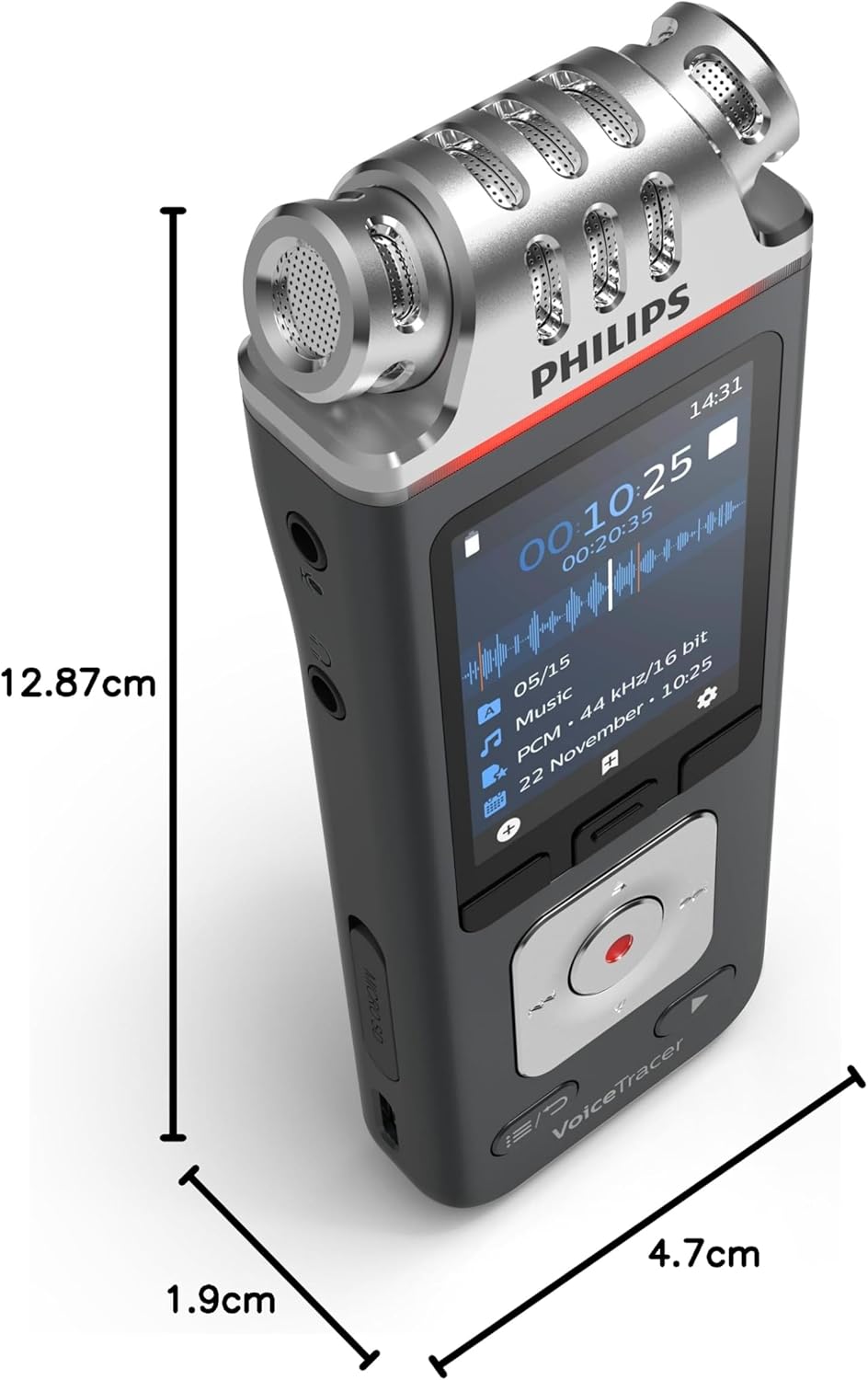 Philips DVT6115 VoiceTracer, Diktiergerät, Aufnahmegerät, 3 HiFi Mikrofone für Musikaufnahmen optimi