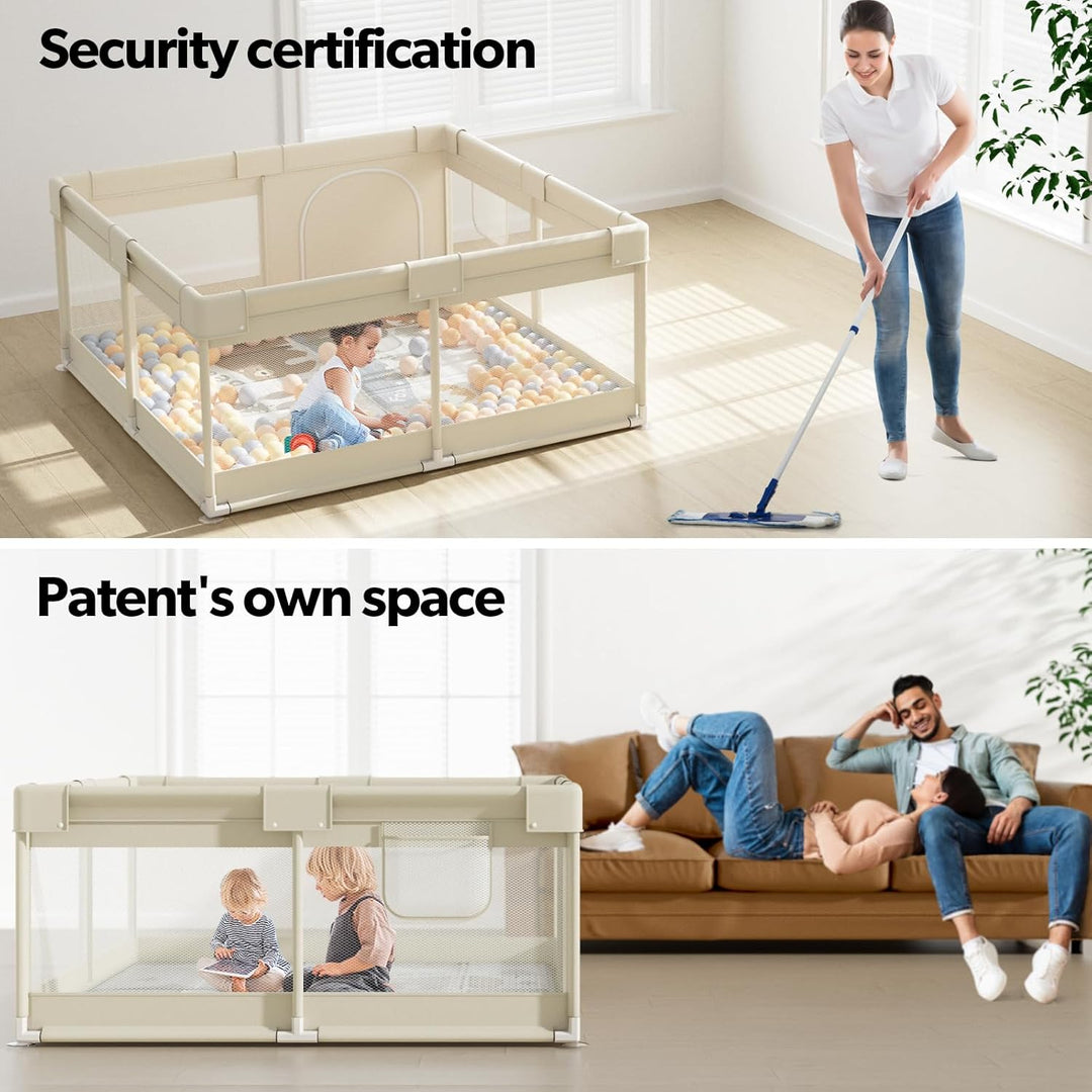 Fodoss Baby Laufgitter mit Matte, 120x120cm Laufstall Baby, mit Matratze, Atmungsaktives Netzdesign,