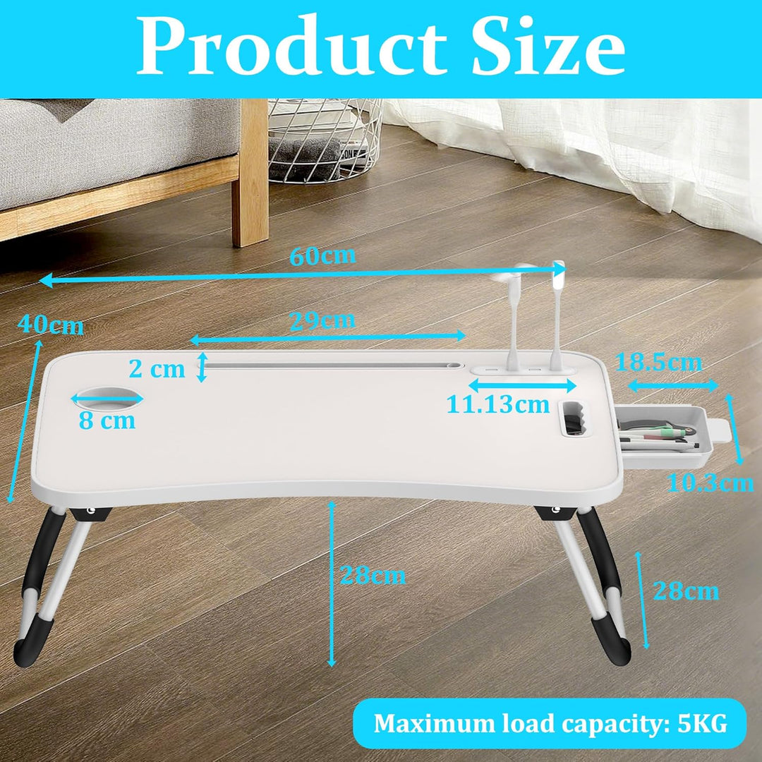 Soontrans Laptoptisch, 60 x 40 x 28 cm, Laptop Tisch mit Schublade, Getränkehalter, Kleiner Ventilat