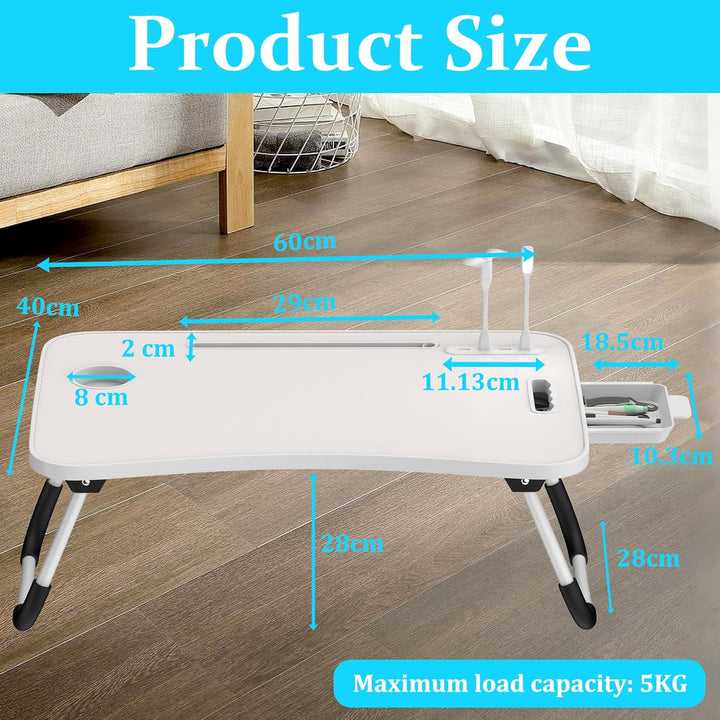 Soontrans Laptoptisch, 60 x 40 x 28 cm, Laptop Tisch mit Schublade, Getränkehalter, Kleiner Ventilat