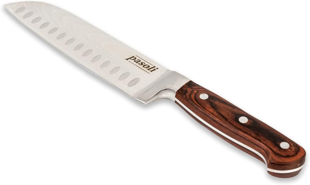 pasoli Professionelles Japanese Messer - Edelstahl mit Klingenschutz & edlem Holzgriff - Rasiermesse