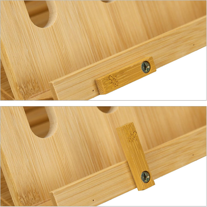 Relaxdays Buchständer, aus Bambus, 3 Neigungsstufen, klappbar, für den Tisch, HxBxT: 22x34x18 cm, Le