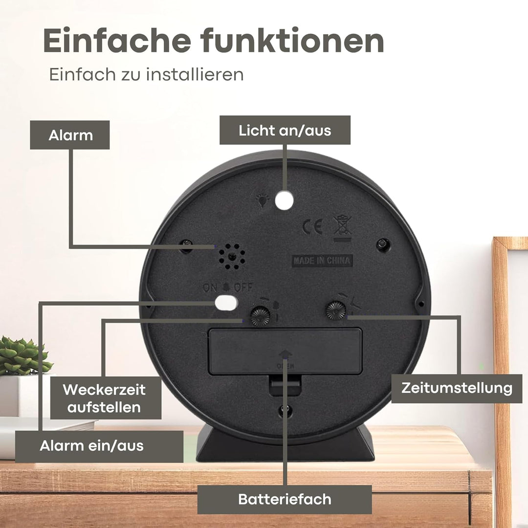Tyme Wecker Analog, Ohne Ticken, Analog Tischuhr Nachttischuhr Alarmwecker, Modischer Runder Metall