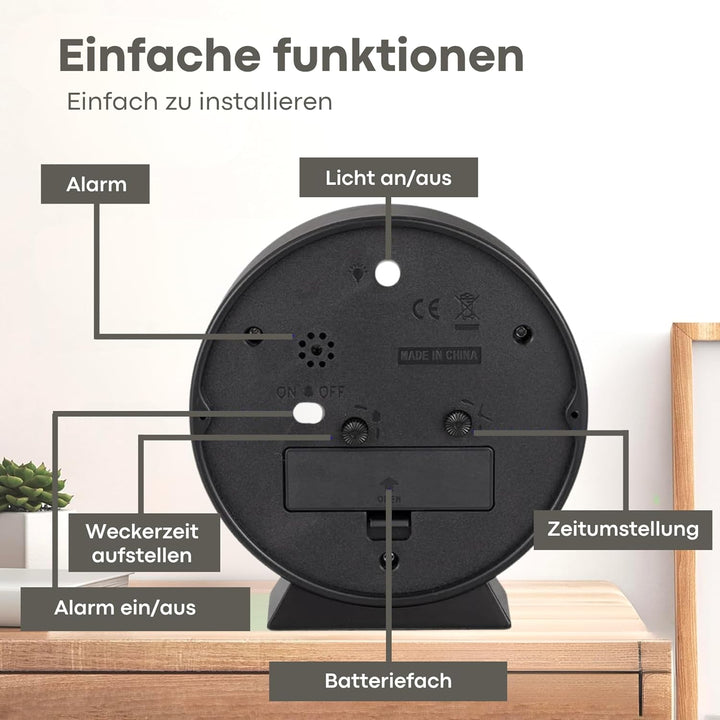 Tyme Wecker Analog, Ohne Ticken, Analog Tischuhr Nachttischuhr Alarmwecker, Modischer Runder Metall