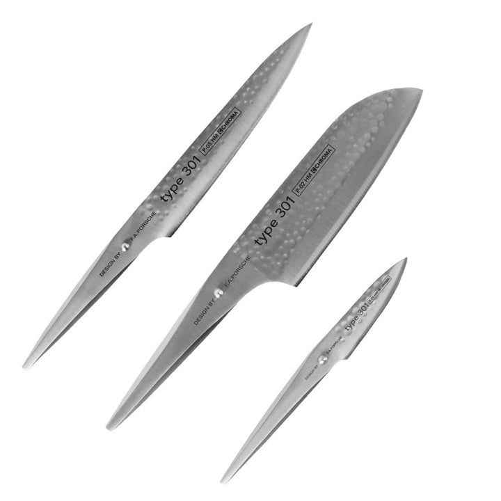 Chroma Type 301 Messerset, Tranchiermesser, Santoku, Schälmesser, Design By F.A. Porsche, P529HM