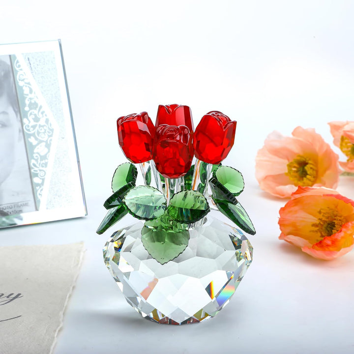 H&D Deko-Blumenstrauss aus Kristallglas rote Rosen mit Geschenkbox, Rot