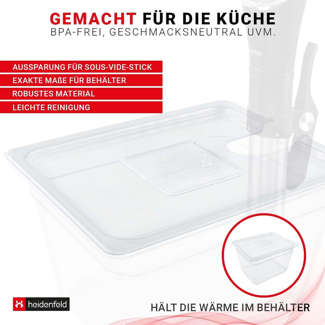 Heidenfeld SVS11 Sous Vide Garer Behälter - Extra gross 32.0 x 26.5 x 20.0 cm - Deckel - Rack - Behä
