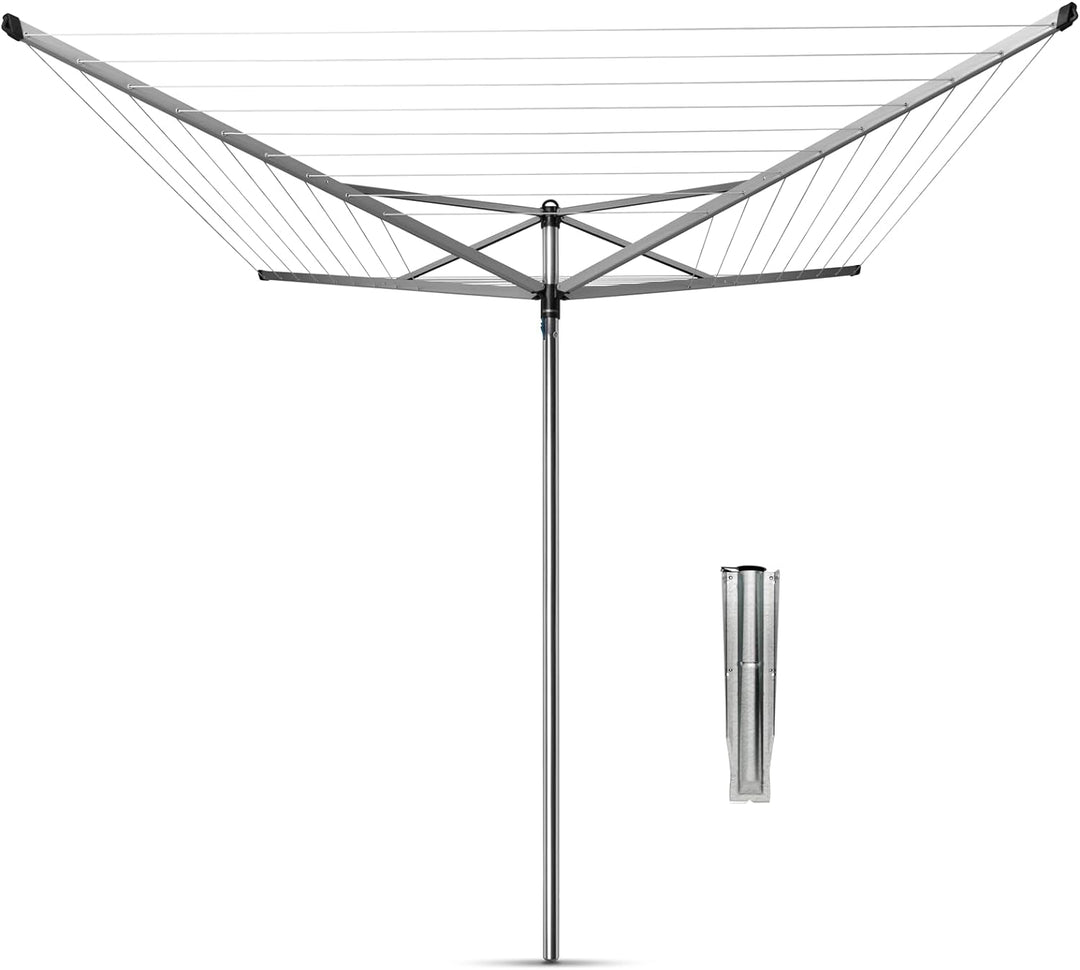 Brabantia 310805 Topspinner Wäschespinne mit 45mm Metallbodenanker, Rotary, silber, 50m 50m Wäschesp