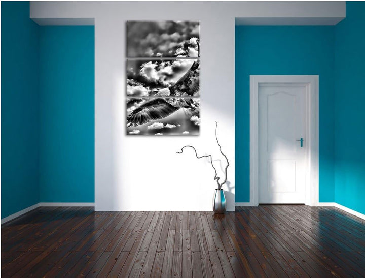 Pixxprint Adler fliegt über Berge als Leinwandbild/Grösse: 3 Teilig (120x80) cm/Wandbild/Kunstdruck/