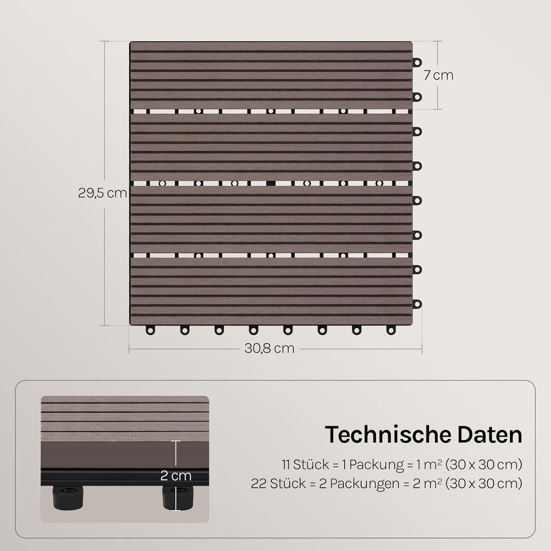 WOLTU GTF001br WPC Terrassenfliesen Terrassendielen Fliese in Holzoptik Bodenbelag mit klicksystem B