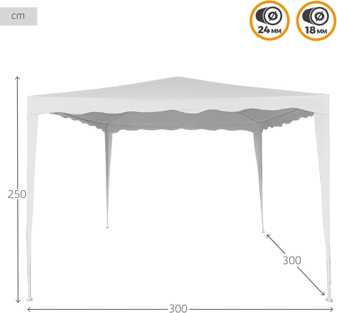 AKTIVE 62186 - Abnehmbarer Pavillon 300 x 300 x 250 cm, Weiss, Markisen für den Aussenbereich, Terra