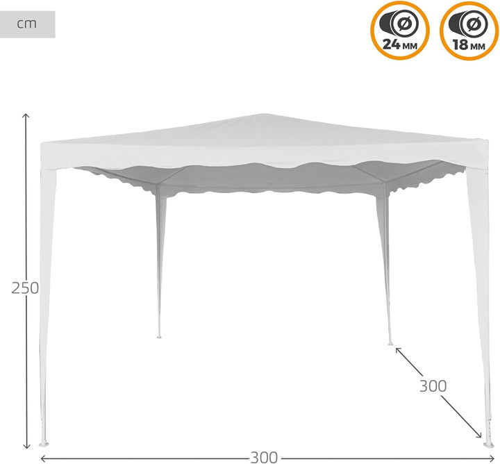 AKTIVE 62186 - Abnehmbarer Pavillon 300 x 300 x 250 cm, Weiss, Markisen für den Aussenbereich, Terra