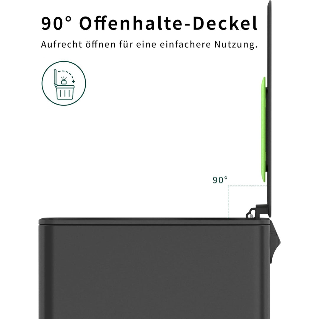 EverGrove 10 L Edelstahl-Treteimer, 14 cm breit, fürs Bad, Matte Black | Nur 14 cm breit: mit Absenk