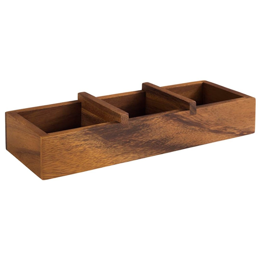 APS 11727 Holzbox "TABLE", Tischorganizer, 3 Fächer (6,5 x 6,5 cm), 23,5 x 8,5 cm, Höhe 4,5 cm, Akaz