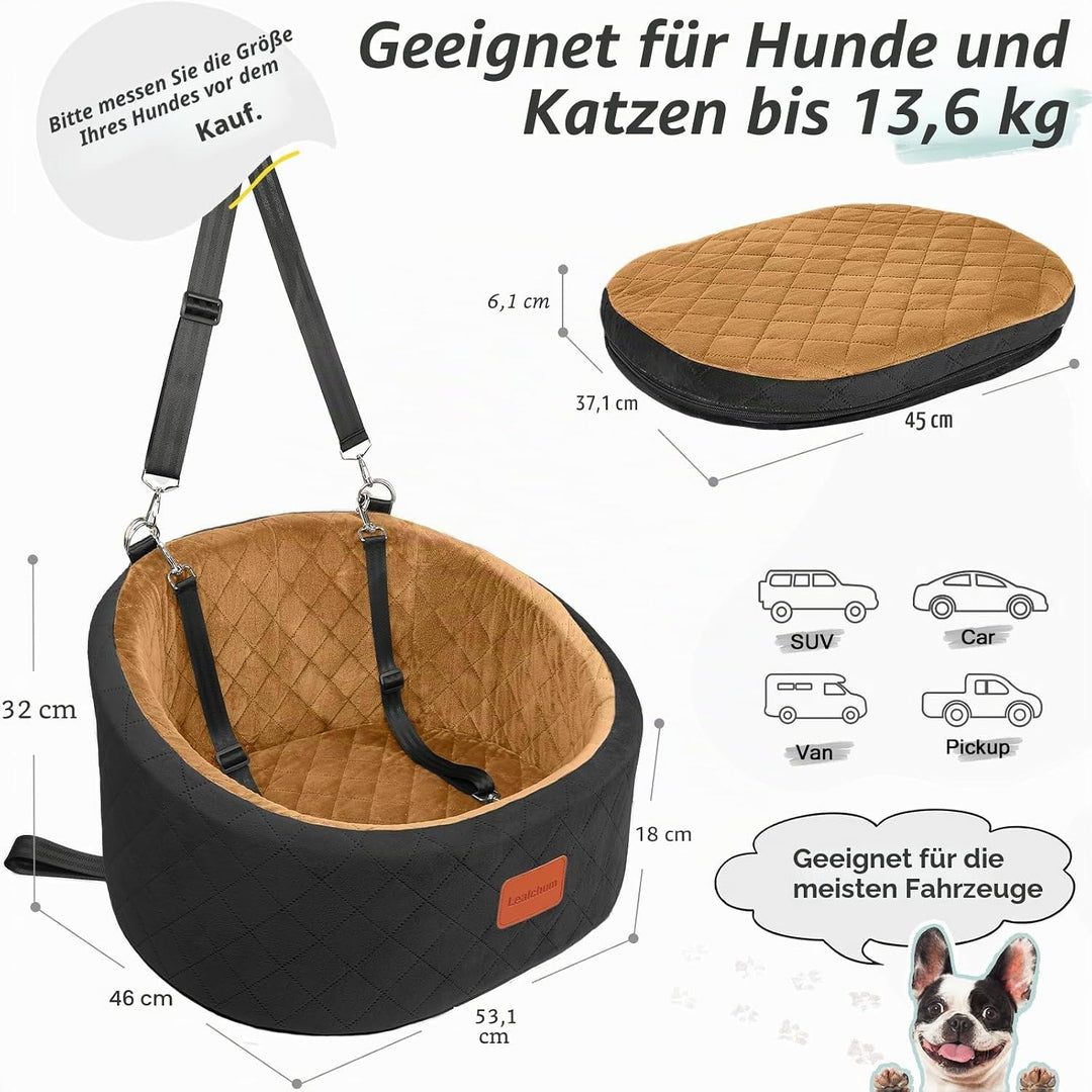 Hunde-Autositz, bequemer Haustier-Autositz mit Sicherheitsleinen zum Anklippen, waschbares Reise-Aut