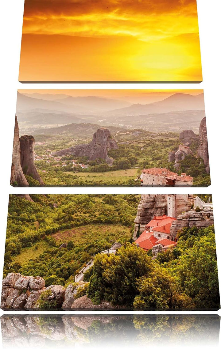 Pixxprint Dörfer in den Bergen 3-Teiler Leinwandbild 120x80 Bild auf Leinwand