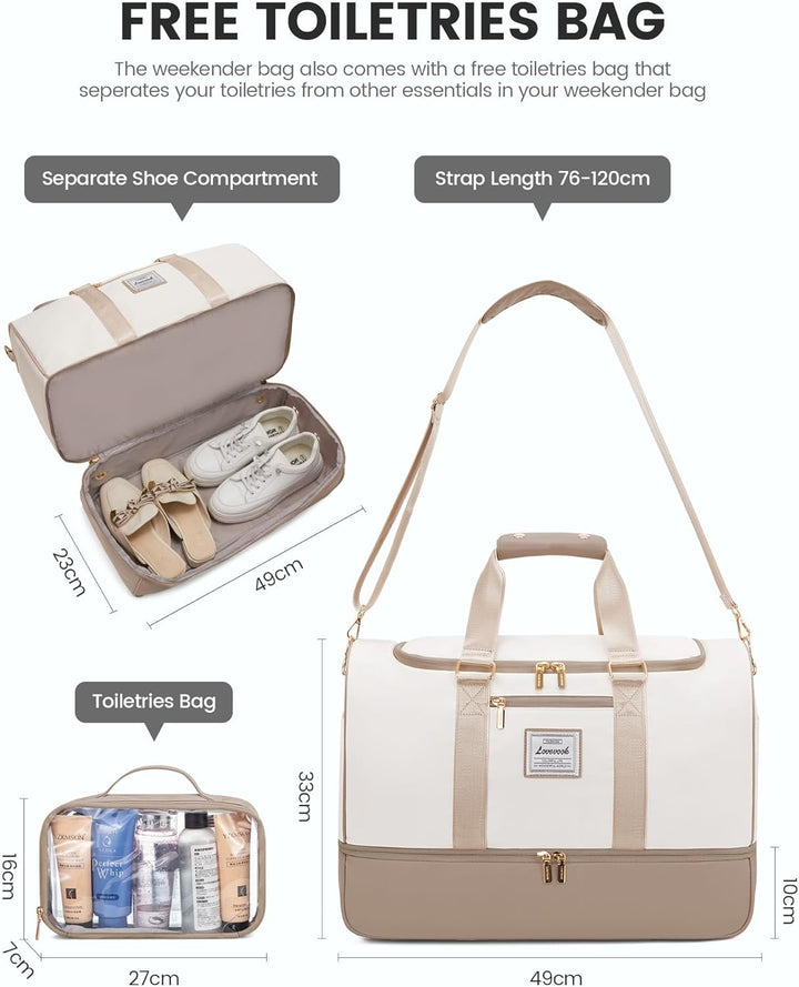 LOVEVOOK Reisetasche Handgepäck Damen, 37L Weekender Travel Duffle Carry on Bag mit Kulturtasche, Sc