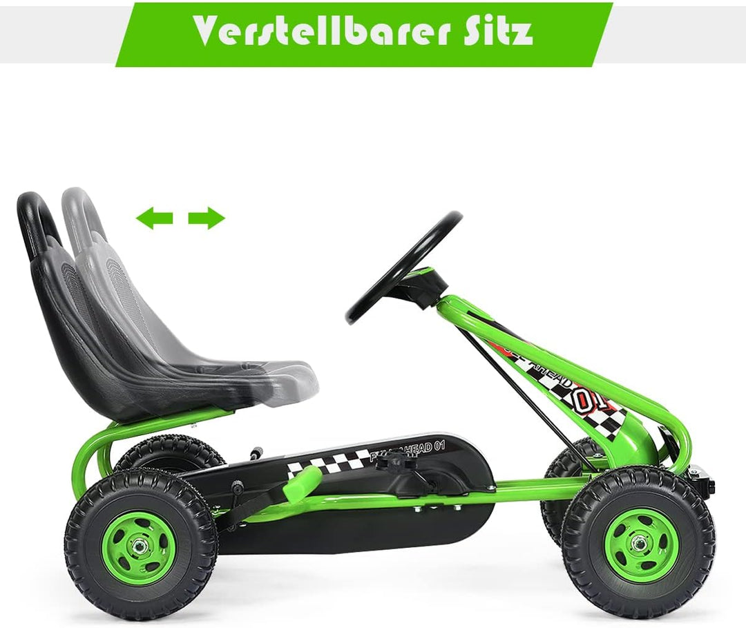 RELAX4LIFE Kinder Gokart mit Handbremse &amp; verstellbarem Sitz, Tretauto mit Pedalen, Tretfahrzeug bis