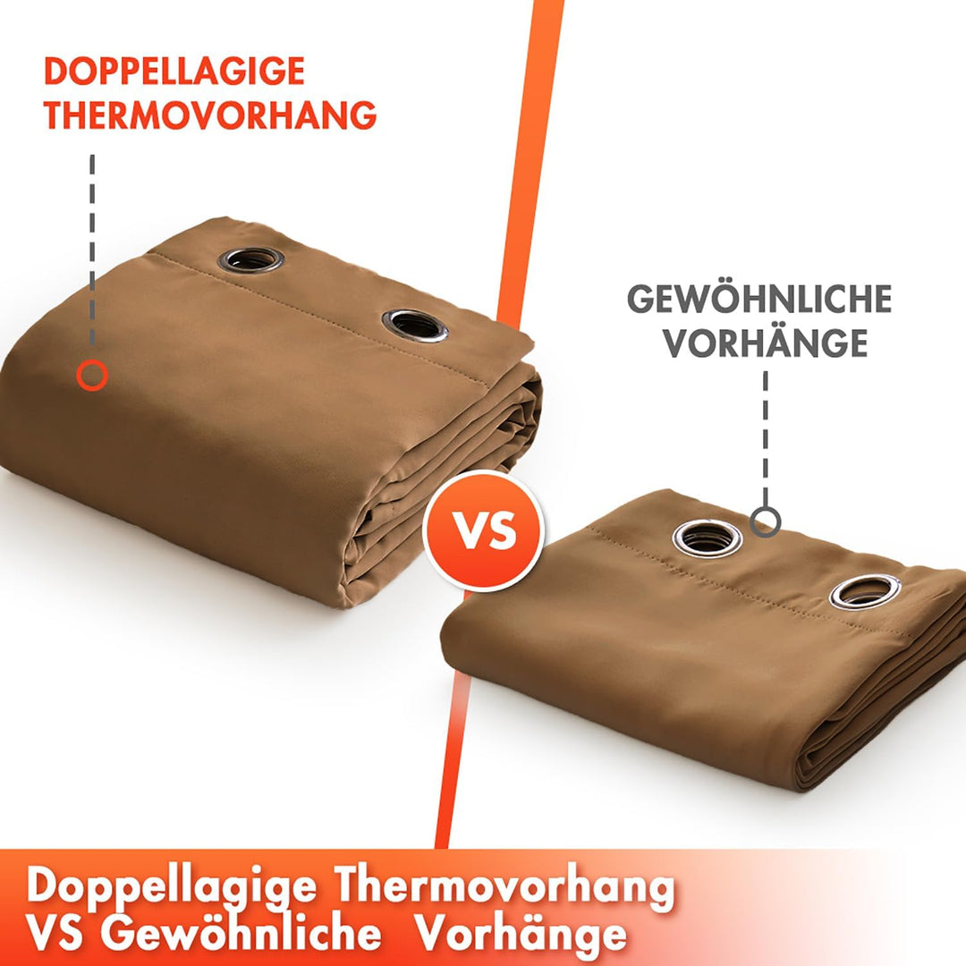 MIULEE Thermovorhang Kälteschutz mit Gestepptem Futter, Braun Doppellagige Thermo Vorhang Gegen Kält