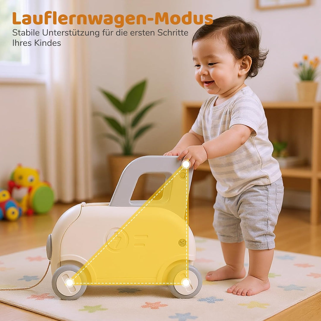 COSTWAY Baby Lauflernwagen, Lauflernhilfe mit Griff & Zugseil & Klappsitz, Spielzeugkiste auf Rädern