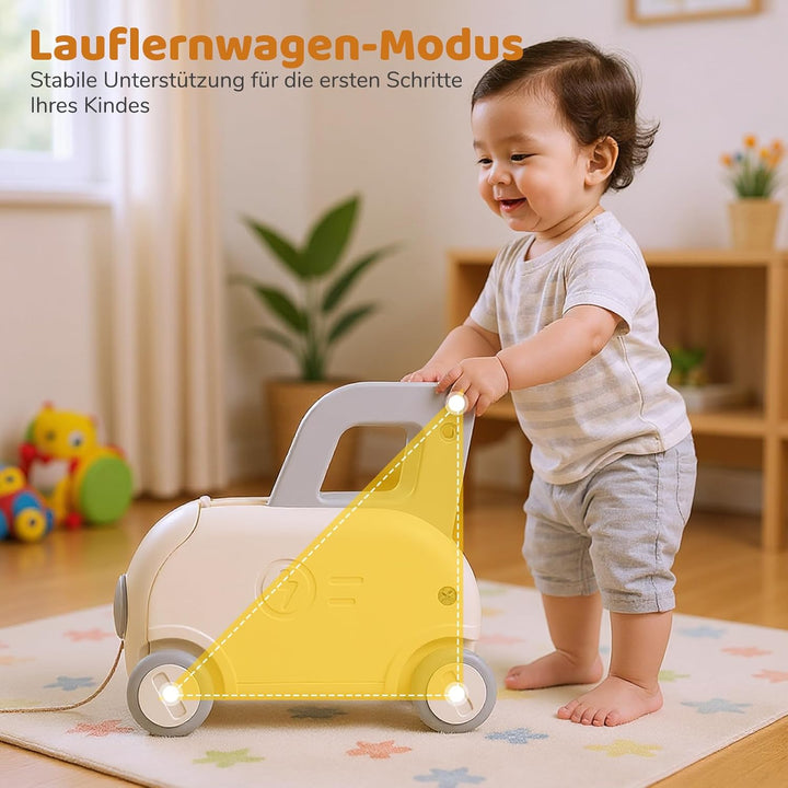 COSTWAY Baby Lauflernwagen, Lauflernhilfe mit Griff & Zugseil & Klappsitz, Spielzeugkiste auf Rädern