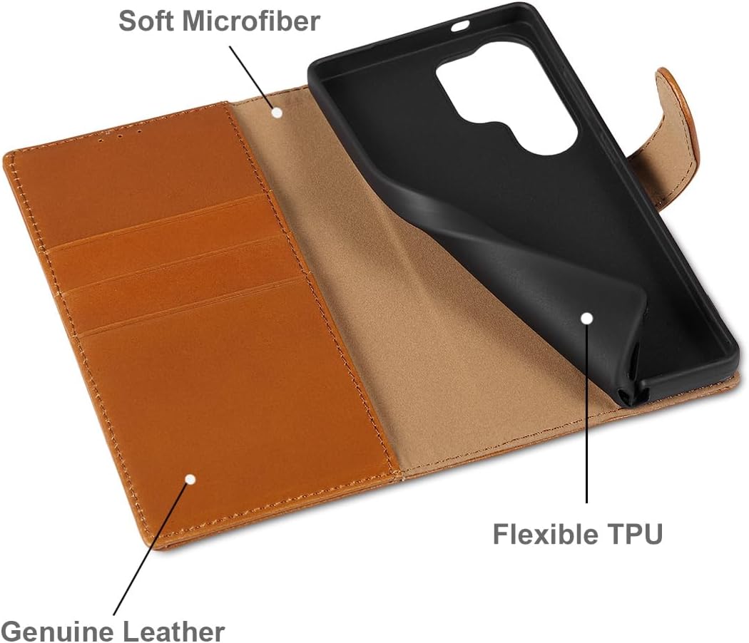 LENSUN Echtleder Handyhülle für Samsung Galaxy S25 Ultra 5G, Leder Hülle [Magnetverschluss][RFID Sch