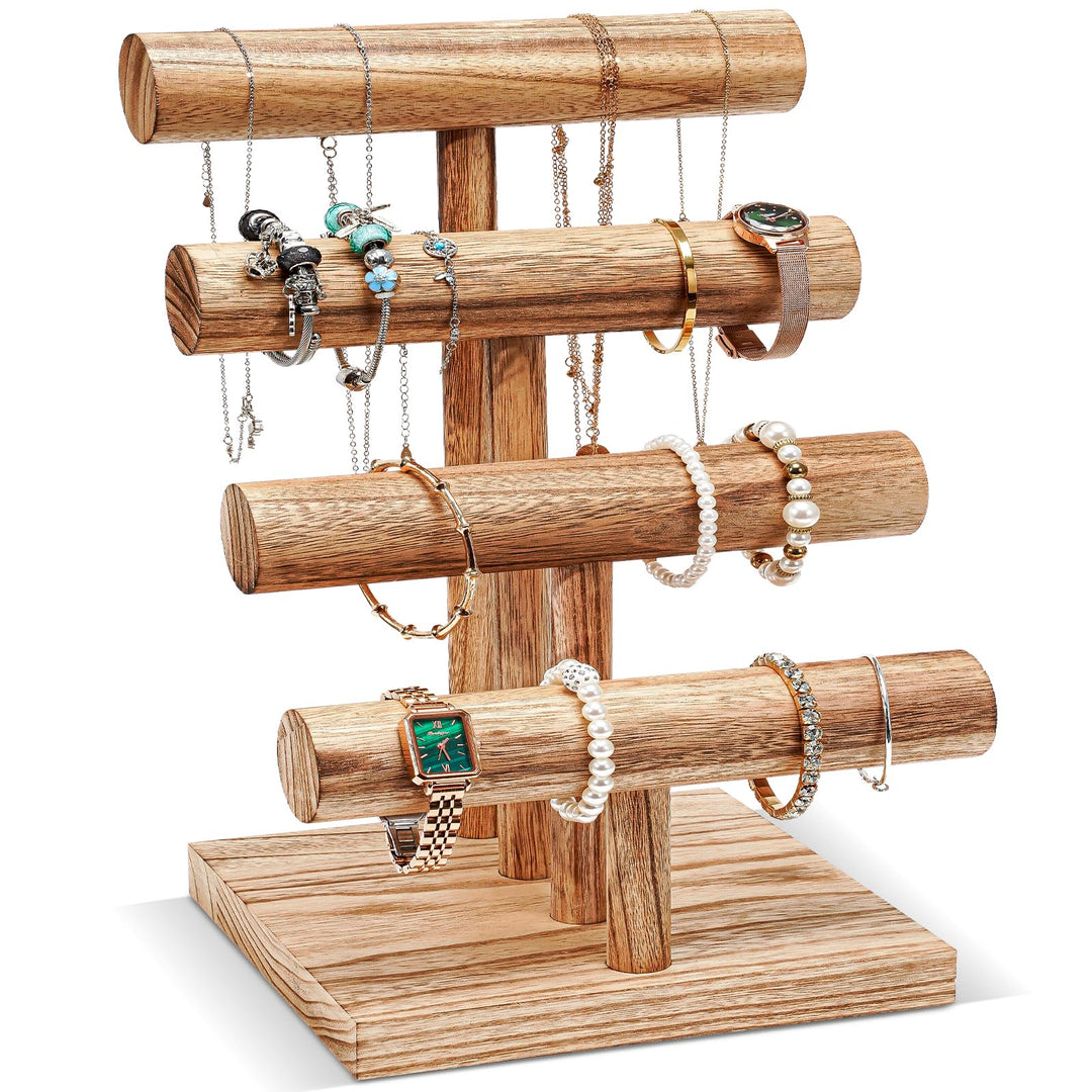 ProCase 4 Etagen T-Form Armbandhalter aus Holz, Abnehmbare Armband Halterung Schmuckhalter Armbänder