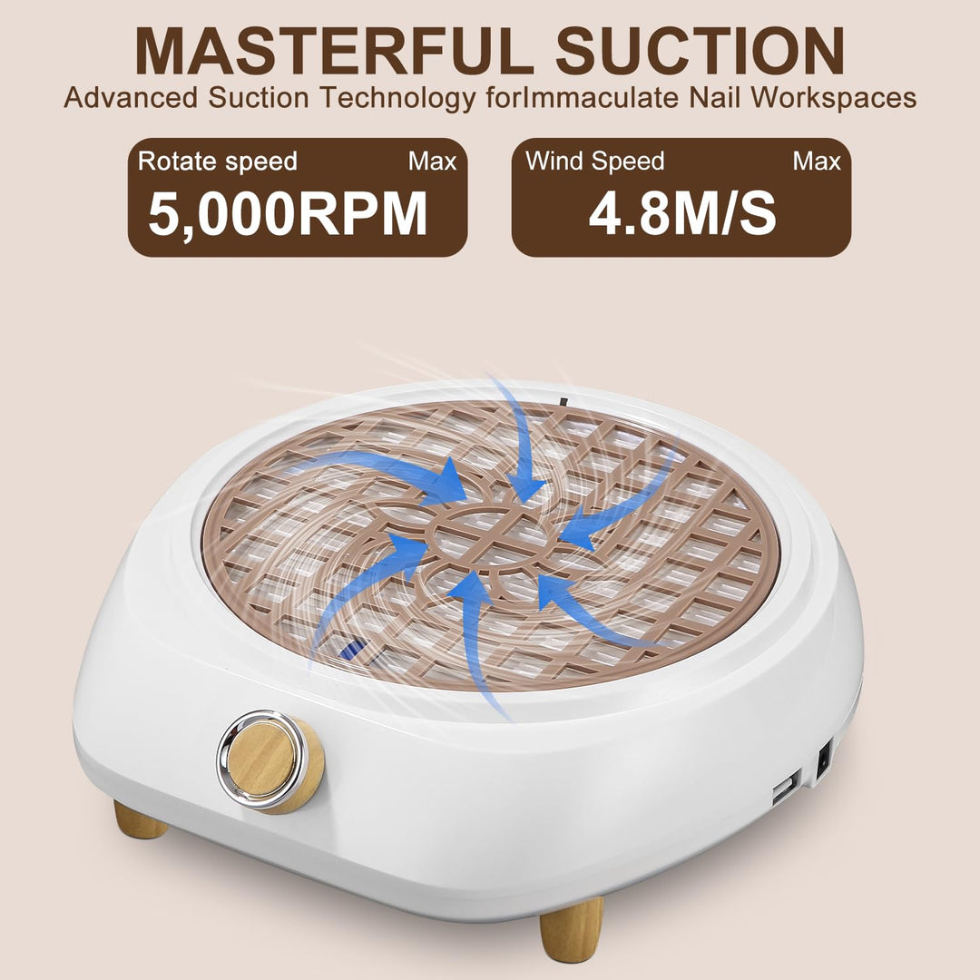 Yulado 100W Staubabsaugung Für Nägel, 4500rpm Nagelstaubsauger Weiss, Professionelle Haushalt und St