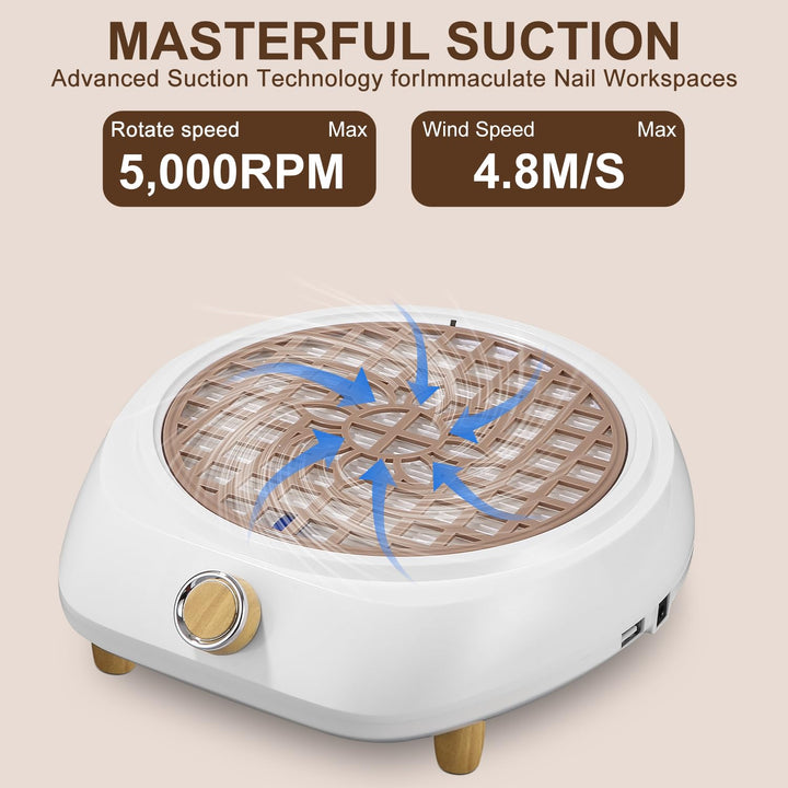 Yulado 100W Staubabsaugung Für Nägel, 4500rpm Nagelstaubsauger Weiss, Professionelle Haushalt und St