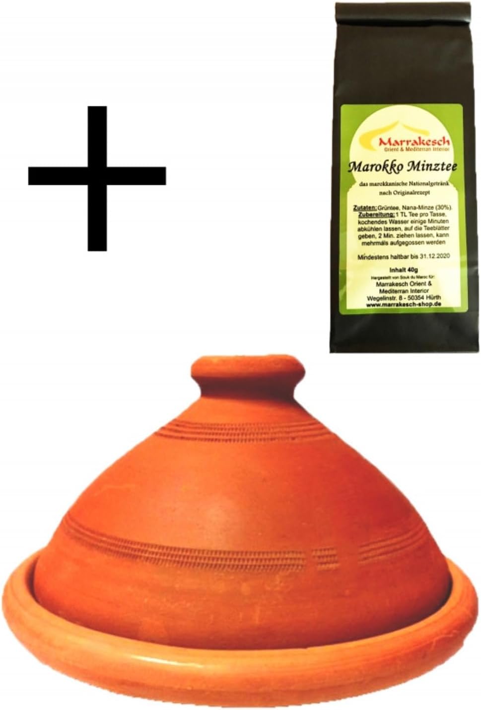 2er Set, ORIGINAL Tajine Tagine (Ø 30cm) + Marokko Minztee 40g