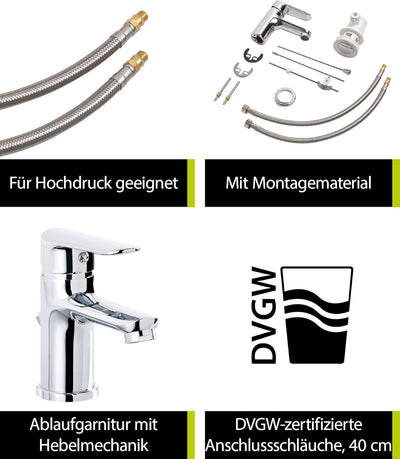 'aquaSu® Waschtischarmatur Fera, mit Wasserspar-Mischdüse, Excentergarnitur, Keramikkartusche, Stand