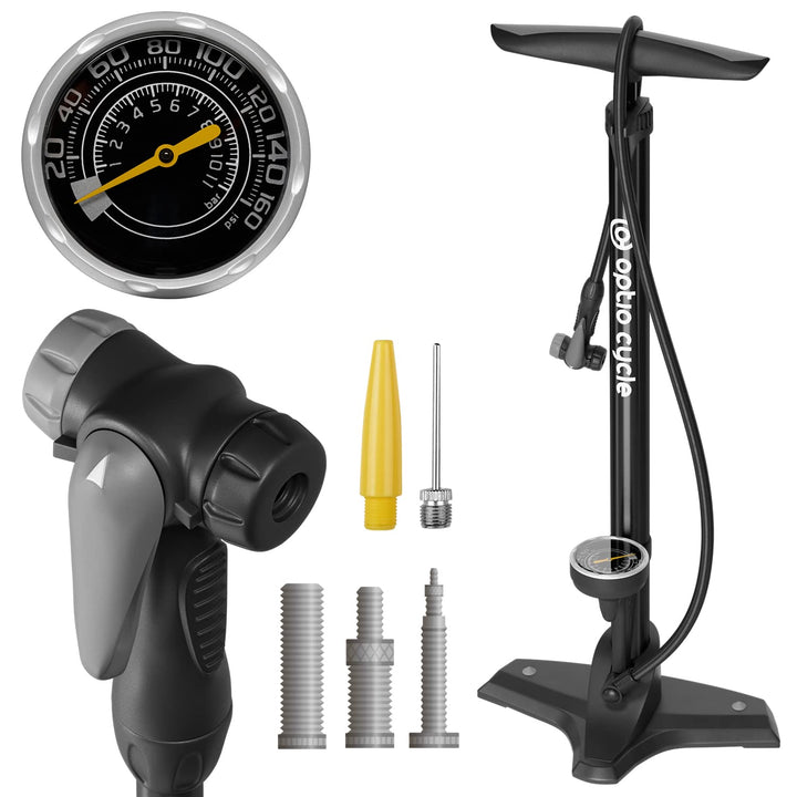 Optio Cycle Fahrradpumpe für alle Ventile Luftpumpe für Fahrrad Standpumpe mit Grossem Manometer bis