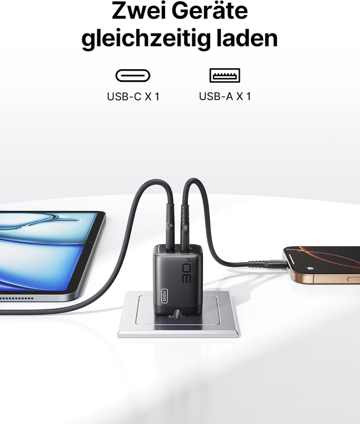 INIU 30W USB C Ladegerät, 2-Pack [USBC + USBA] Schnellladegerät mit Kabel & INIU Power Bank, 22.5W F