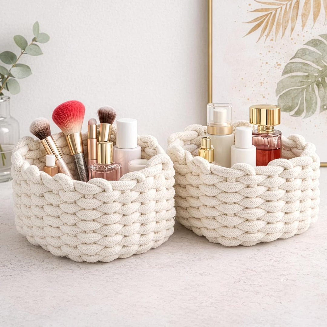 2/4 Stück Häkelkorb Aufbewahrungskorb 20 x 15 x 12 cm Baumwollseil Geflochtene Körbe Klein Organizer