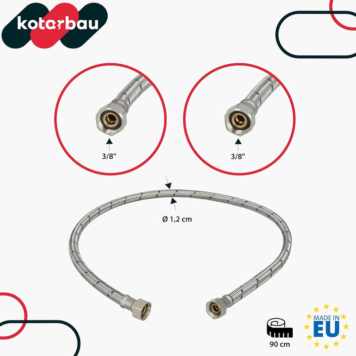 KOTARBAU® 2er Set Flexschlauch 3/8 Zoll - Wasserschlauch - 90 cm - Panzerschlauch - 3/8“ x 3/8“ - An