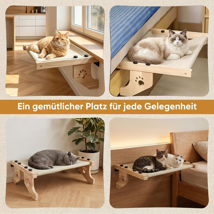 Fensterliege für Katzen – Hängende Katzenliege mit Klettverschluss, Grösse 55 x 38 cm, Robuste Holzh